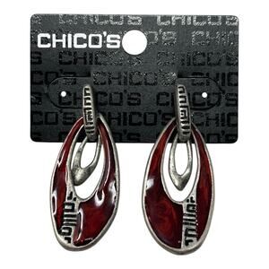Chico’s Statement Earrings NWT Red Silver Tone Modern